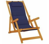 RJPLMFV Silla Playa Plegable Madera Acacia Azul Textilene | Inclinable 3 posiciones, reposacabezas, reposabrazos cómodos, plegable para transporte