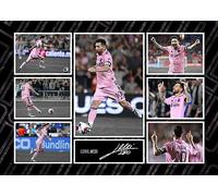 RJR PRINTS Lionel Messi - Foto de Montaje A4 firmada por Miami Impresión preimpresa Autógrafo de Firma Regalo de fútbol