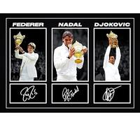 RJR PRINTS Roger Federer, Rafa Nadal y Novak Djokovic - Leyendas del Tenis firmadas en Formato A4 Impresión fotográfica con autógrafo preimpreso Regalo de fútbol