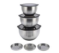 Rjrjc Juego de cuencos para mezclar de acero inoxidable con tapa y rallador, juego de 3 ensaladeras para cocinar y almacenar alimentos en la cocina, 3 tamaños diferentes, duraderos y
