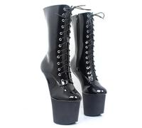 RJXGECUF Tacones Altos 20cm Botines sin tacón de Suela Gruesa de Charol con Efecto Espejo para Pole Dance,Black-45