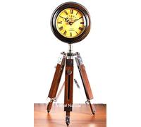 RK NAUTICAL INSTRUMENT Reloj con trípode de estilo vintage, diseño Victoria Station London, soporte de madera y metal, color marrón envejecido