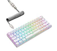 RK Royal KLUDGE RK61 Teclado mecánico 60% con Cable en Espiral, 2,4 GHz/Bluetooth/cableado, Mini RGB inalámbrico, 61 Teclas, Teclado para Juegos Intercambiable en Caliente, Blanco