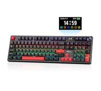 RK ROYAL KLUDGE Teclado mecánico inalámbrico S104 con pantalla y perilla, teclado para juegos de tamaño completo con batería de 8000 mAh, interruptores prelubricados con retroiluminación RGB