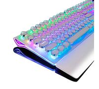 RK ROYAL KLUDGE Teclado mecánico para juegos estilo máquina de escribir con reposamuñecas plegable retroiluminado RGB real, 108 teclas (interruptor marrón, blanco)