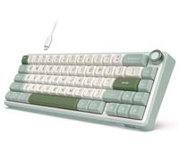 RK ROYAL KLUDGE Teclado mecánico R65 con cable, 60% cremoso para juegos, montaje en junta RGB retroiluminado con perilla programable, teclas PBT de perfil MDA, QMK/VIA, interruptor lineal