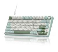 RK ROYAL KLUDGE Teclado mecánico R75 con cable con perilla de volumen, 75% de montaje de junta de teclado para juegos personalizado RGB retroiluminado con software, perfil MDA, teclas PBT, interruptor