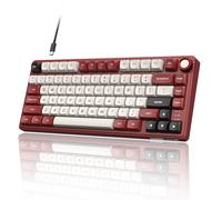 RK ROYAL KLUDGE Teclado mecánico R75 con cable con perilla de volumen, 75% montado en junta de teclado, retroiluminación RGB, teclado cremoso con perfil MDA, teclas PBT, interruptor lineal