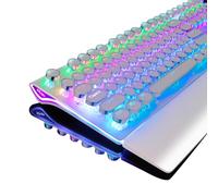 RK ROYAL KLUDGE Teclado mecánico retro para juegos con cable con retroiluminación RGB real, reposamuñecas plegable con interruptor rojo de 108 teclas, color blanco