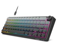 RK ROYAL KLUDGE Teclado para juegos R65 con cable con perilla de volumen, teclado mecánico retroiluminado RGB al 60%, teclas PBT impresas laterales, QMK/VIA, interruptor beige intercambiable en