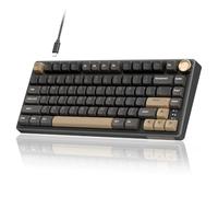 RK Royal KLUDGE Teclado para Juegos R75 con Cable con Perilla de Volumen, Teclado mecánico para Juegos 75% de Montaje Personalizado con Teclas PBT de Perfil MDA, QMK/Via, Interruptor Plateado