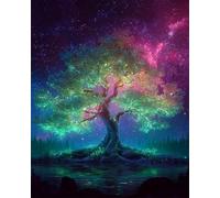 RKFLGEW 14CT Kit De Bordado Paisaje De Árboles En El Cielo Estrellado Kits De Punto De Cruz Para Principiantes O Adultos,Diy Fácil Contado Costura Conjunto De Bordado Decoración Del Hogar 60x80cm