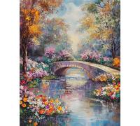 RKFLGEW 14CT Kit De Bordado Paisaje Del Puente Del Arroyo Del Bosque Kits De Punto De Cruz Para Principiantes O Adultos,Diy Fácil Contado Costura Conjunto De Bordado Decoración Del Hogar 80x100cm