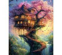 RKFLGEW 14CT Kit Petit Point Casa Del Árbol Del Bosque De Cuento De Hadas Kits De Punto De Cruz Contados Conjunto De Bordado Artes Y Manualidades Para La Decoración Del Hogar 60x80cm