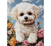 RKFLGEW 14CT Kit Petit Point Flores Y Perros Juego De Punto De Cruz Animales De Fantasía Kits De Bordado Kit De Bordado Artes Y Manualidades Para La Decoración Del Hogar 40x50cm