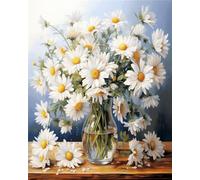 RKFLGEW 14CT Kit Petit Point Kits De Punto De Cruz De Flor De Margarita Blanca，Kits De Inicio De Bordado Para Principiantes，Decoración Del Hogar Diy 40x50CM