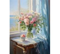 RKFLGEW 14CT Kit Petit Point Kits De Punto De Cruz Preimpresos Con Flores De Alféizar Para Adultos Principiantes,Kit De Bordado,Arte De Pared,Decoración Del Hogar 50x70CM