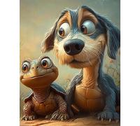 RKFLGEW 14CT Kit Petit Point Perro Y Tortuga De Fantasía Kits De Punto De Cruz Preimpresos Para Adultos Principiantes,Conjunto De Bordado Arte De Pared Decoración Del Hogar 40x50cm