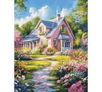 RKFLGEW 14CT Kit Punto De Cruz Con Hilos Y Tela Casas Y Paisaje De Flores Kits De Punto De Cruz Kit De Inicio De Bordado Para Principiantes Diy Decoración Del Hogar 60x80cm