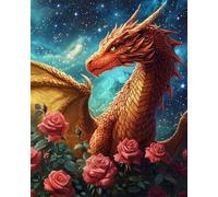 RKFLGEW 14CT Kit Punto De Cruz Con Hilos Y Tela Dragón De Fantasía Y Rosa Kits De Punto De Cruz Preimpresos Para Adultos Principiantes,Conjunto De Bordado Arte De Pared Decoración Del Hogar 60x80cm