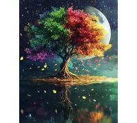 RKFLGEW 14CT Kit Punto De Cruz Estampado Árbol Y Luna De Fantasía Coloridos Kit De Bordado Para Principiantes Adultos Diy Punto De Cruz Conjunto De Punto De Cruz Decoración Del Hogar 60x80cm