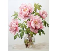 RKFLGEW 14CT Kits Estampados De Punto De Cruz Kits De Patrones De Punto De Cruz Diy De Peonías En Jarrón，Conjunto De Bordado Artesanal Para Decoración Del Hogar 40x50CM