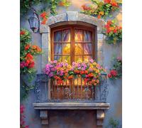 RKFLGEW 14CT Kits Estampados De Punto De Cruz Paisaje De Flores En El Balcón Tela Contada Punto De Cruz Diy Arte Manualidades Con Agujas Kits De Bordado Con Tijeras Accesorios 60x80cm