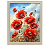 RKFLGEW 14CT Kits Estampados De Punto De Cruz Pintura Al Óleo De Flores Rojas Kits De Patrones De Punto De Cruz Diy Manualidades Conjunto De Bordado De Costura Para La Decoración Del Hogar 80x100cm