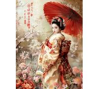 RKFLGEW 14CT Mujer Japonesa Punto De Cruz Kit Completo Geisha Y Flores Kits De Punto De Cruz Preimpresos Para Adultos Principiantes,Conjunto De Bordado Arte De Pared Decoración Del Hogar 40x50 cm