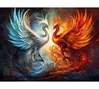 RKFLGEW 14CT Punto De Cruz Kit Animal Fénix De Agua De Fantasía Kits De Punto De Cruz Preimpresos Para Adultos Principiantes,Conjunto De Bordado Arte De Pared Decoración Del Hogar 60x80cm