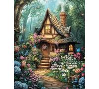 RKFLGEW 14CT Punto De Cruz Kit Completo Cabaña De Flores Del Bosque Kits De Punto De Cruz Preimpresos Para Adultos Principiantes,Conjunto De Bordado Arte De Pared Decoración Del Hogar 40x50cm