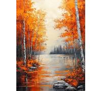 RKFLGEW 14CT Punto De Cruz Kit Completo Paisaje De Río Y Bosque Kit De Bordado Para Principiantes Adultos Diy Punto De Cruz Conjunto De Punto De Cruz Decoración Del Hogar 30x40cm