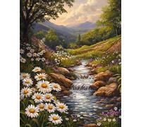 RKFLGEW 14CT Punto De Cruz Principiantes Bosque，Arroyo，Flores Y Paisaje. Kits De Patrones De Punto De Cruz Diy Manualidades Conjunto De Bordado De Costura Para La Decoración Del Hogar 40x50cm