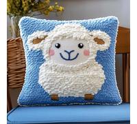 RKFLGEW DIY pillow embroidery kit Cartoon sheep animal Latch Hook Cushion Kit, DIY Pillow Cover Making Craft Printed Canvas for Beginners Embroidery Crafting 43x43cm
