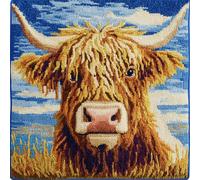 RKFLGEW DIY stamped pillow latch hook kit Highland cattle animal DIY Cross Stitch Sofa Cushion Cover for teenager and Adults Latch Hook Pillow Kit 43x43cm