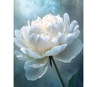 RKFLGEW Flores Kits De Bordado De Cuentas Diy Peonía Blanca De Fantasía Patrón De Bordados Con Cuentas,Kit De Bordado Con Cuentass,Juego De Perla Para Colgar En La Pared En 3D 40x50 cm