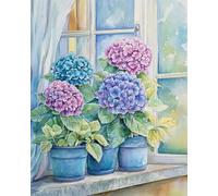 RKFLGEW Flores Set De Bordado Diy Para Adultos Hortensias Coloridas Patrón De Bordados Con Cuentas,Kit De Bordado Con Cuentass,Juego De Perla Para Colgar En La Pared En 3D 40x50 cm