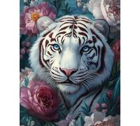 RKFLGEW Kit De Bordado De Cuentas Diy Animal Tigre Blanco Y Flores Kit De Bordado Con Cuentas, Juego De Costura, Patrón De Bordados, Decoración, Arte Mural 40x50cm