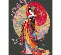 RKFLGEW Kit De Bordado De Cuentas Diy Chica De Kimono De Anime Kits De Punto De Cruz Con Cuentas, Juego De Bordado Estampado Para Adultos, Arte Mural 40x50cm