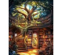 RKFLGEW Kit De Bordado De Cuentas Diy Paisaje De Biblioteca De Cuentos De Hadas Kit De Bordado Con Cuentas，Juego De Costura，Patrón De Bordados，Decoración，Arte Mural 40x50cm