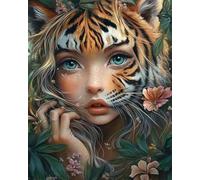 RKFLGEW Kits De Bordado De Cuentas Diy Animal Tigre De Cuento De Hadas Kits De Punto De Cruz Con Cuentas, Bordado, Manualidades, Costura, Kit De Costura 30x40cm