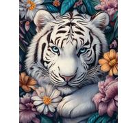 RKFLGEW Kits De Bordado De Cuentas Diy Anime Tigre Blanco Y Flores Patrón De Bordados Con Cuentas, Kit De Bordado Con Cuentass, Juego De Perla Para Colgar En La Pared En 3D 40x50cm