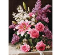 RKFLGEW Kits De Bordado De Cuentas Diy Lilas En Un Jarrón Kits De Bordado Con Cuentas,Punto De Cruz Fácil Para Adultos Principiantes 50x70 cm