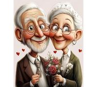 RKFLGEW Kits De Bordado De Cuentas Diy Pareja De Ancianos De Dibujos Animados Kit De Bordado Con Cuentas,Juego De Costura,Patrón De Bordados,Decoración,Arte Mural 40x50 cm