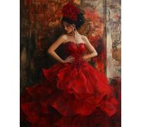 RKFLGEW Kits De Bordado De Cuentas Diy Pintura Al Óleo De Una Mujer Con Un Vestido Rojo. Kit De Bordado Con Cuentas,Juego De Manualidades Con Cuentass Para Principiantes,Decoración Del Hogar 30x40 cm