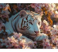 RKFLGEW Kits De Bordado De Cuentas Diy Tigre Blanco De Fantasía Y Flores Kits De Bordado De Cuentas De Bricolaje, Circuitos De Abalorios, Lienzo Impreso, Punto De Cruz 40x50cm