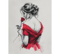 RKFLGEW Kits De Bordado De Cuentas Diy Una Mujer Con Un Vestido Rojo Vista Desde Atrás Kit De Bordado Con Cuentas,Juego De Costura,Patrón De Bordados,Decoración,Arte Mural 50x70 cm