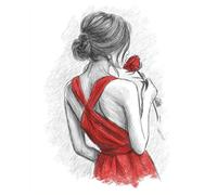 RKFLGEW Kits De Bordado De Cuentas Diy Una Mujer Con Un Vestido Rojo Vista Desde Atrás Kits De Bordado Con Cuentas,Punto De Cruz Fácil Para Adultos Principiantes 30x40 cm