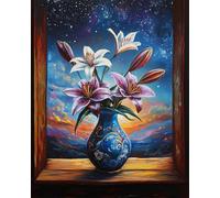 RKFLGEW Set De Bordado Diy Para Adultos Flores Y Cielo Estrellado Kit De Bordado Con Cuentas,Juego De Costura,Patrón De Bordados,Decoración,Arte Mural 30x40 cm