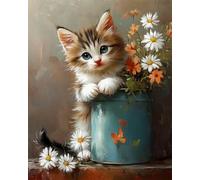 RKFLGEW Set De Cuentas De Bordado Diy Animales Y Flores De Gato Patrón De Bordados Con Cuentas，Kit De Bordado Con Cuentass，Juego De Perla Para Colgar En La Pared En 3D 30x40cm